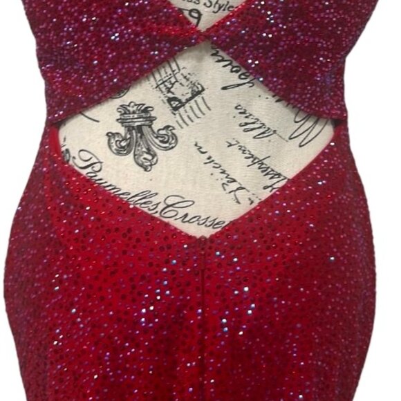 Amarra Red Cherry Cutout Mini Dress - Rhinestone V-back - Size 6 - Style 20168 - Picture 14 of 16